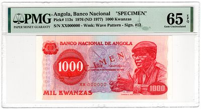 Angola, 1000 Kwanzas, 1976 SPECIMEN, . Pick# 113s - PMG 65 EPQ