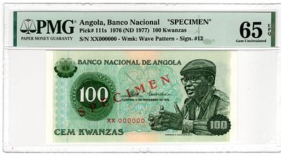 Angola, 100 Kwanzas, 1976 SPECIMEN, . Pick# 111s - PMG 65 EPQ
