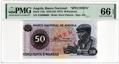 Angola, 50 Kwanzas, 1976 SPECIMEN, . Pick# 110s - PMG 66 EPQ