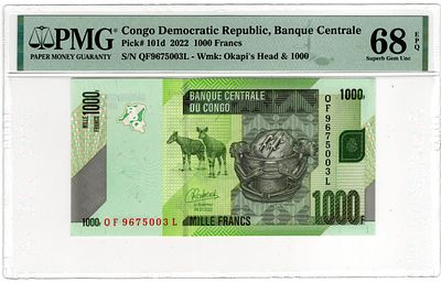 Congo Democratic Republic, 1 000 Francs, 2022. Pick# 101d - PMG 68 EPQ