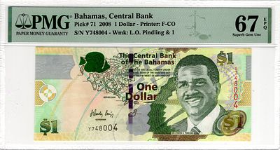 Bahamas, 1 Dollar, 2008. Pick# 71 - PMG 67 EPQ