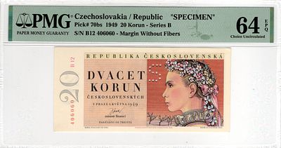Czechoslovakia/ Republic, 20 Korun, 1949. Pick# 70bs - PMG 64 EPQ