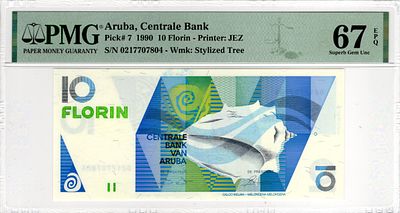 Aruba, 10 Florin, 1990. Pick# 7 - PMG 67 EPQ