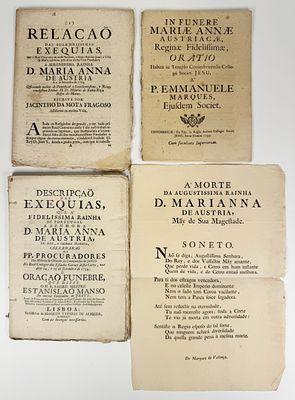 EX&Eacute;QUIAS DA RAINHA D. MARIANNA DE AUSTRIA. 4 FOLHETOS. 1754-1755. Quatro importantes e 
