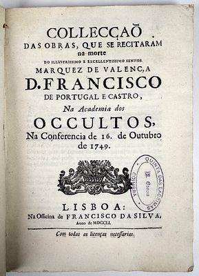 AAVV - COLLEC&Ccedil;&Atilde;O DAS OBRAS, QUE SE RECITARAM NA MORTE DO ILLUSTRISSIMO E EXCELLENTISSIMO SENHOR 