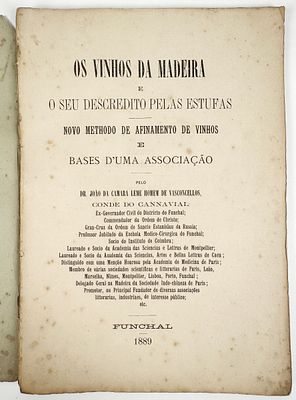 [VITICULTURA; MADEIRA] Vasconcellos, Jo&atilde;o da Camara Leme Homem de (Conde de Cannavial) - OS 