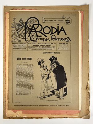 3 REVISTAS DE BORDALIANA. A saber: 
PARODIA: COMEDIA PORTUGUEZA. N.&ordm; 107. Lisboa. A Par&oacute;dia. 