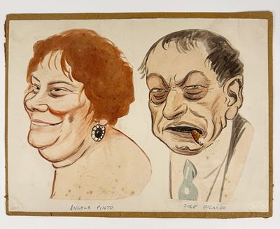 [2 DESENHOS ORIGINAIS COLORIDOS]. Amarelhe, Am&eacute;rico. 19 cm x 26 cm. Trata-se de dois retratos 