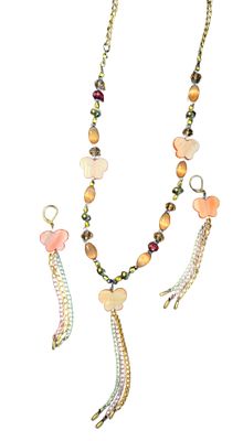 Эксклюзивный авторский комплект с натуральными камнями &laquo;Розовые бабочки&raquo; ОАЭ. Размеры: длина 