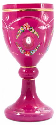 Бокал фиолетовый с цветочным орнаментом. *двуслойное стекло гранение, шлифовка, эмаль 
Тулово 