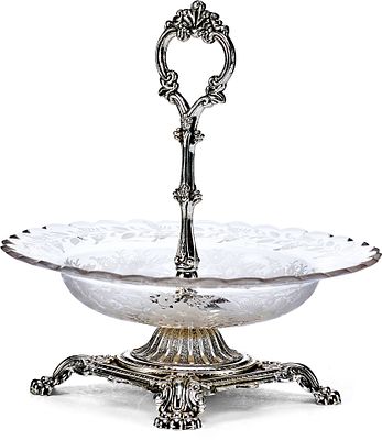 Конфетница Европа 19 в. *металл; стекло, шлифовка, матовая гравировка, гранение 
Основание 