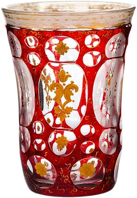 Стакан &laquo;ранфбехер&raquo; Богемия 19 век. *двухслойное стекло; роспись, позолота, матирование, шлифовка 