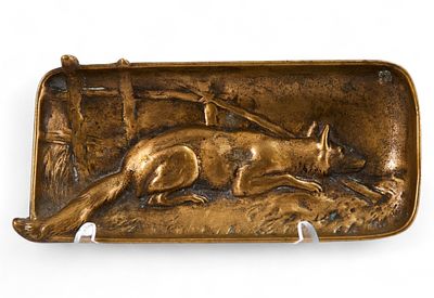 Бронзовая пепельница &laquo;Лиса у изгороди&raquo; Австрия 19 век. бронза, литьё 
Имеется экспертное 