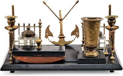 Настольный письменный прибор Россия 19 век. бронза, стекло, дерево, мрамор 
Имеется экспертное 