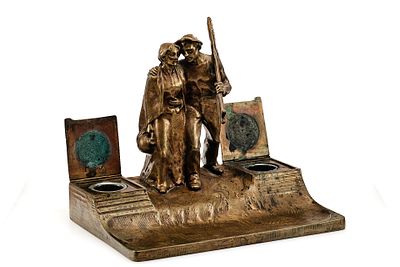 Бронзовый Письменный прибор "Косари" Австрия 1920 гг. бронза, стекло, литьё 
Имеется экспертное 