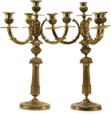 Парные бронзовые канделябры на 4 свечи 19 век. Европа 1880-е годы. 
бронза, литьё 
Имеется 