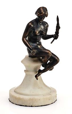 Бронзовая Скульптура "Обнаженная с ветвью". Европа, Начало XX в 
бронза , мрамор, шлифовка 