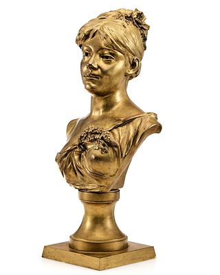 Бронзовая Скульптура "Женский бюст" конца XIX века. С. Franoz. Франция, Париж, около 1888 г 