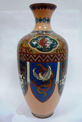 Ваза Клуазоне "Птица Феникс" Япония 19 век. Материал: латунь