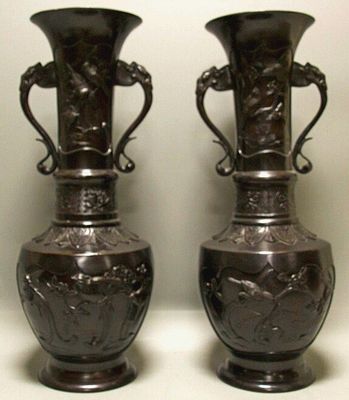 Парные Бронзовые вазы СЛОНЫ Китай 19 век