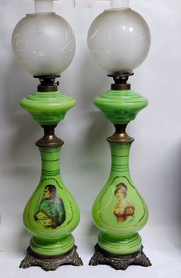 Парные керосиновые лампы Наполеон и Жозефина стекло Франция 19 век