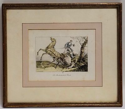 Набор из двух гравюр из серии "Дорожные приключения", Карл Верне, Франция, 18 век. Размер в раме 