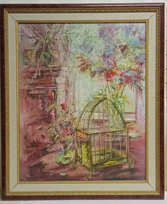 Картина Натюрморт с золотой клеткой . авт. Игорь Гончаров 1995 г. *холст/масло 
ИГОРЬ ГОНЧАРОВ: 