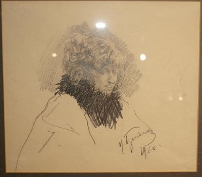 Рисунок "Женский портрет" авт Бродский И.И 1910 г. бумага, карандаш 
Справа внизу на портрете 