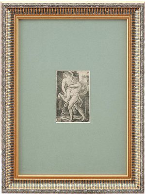 Гравюра &laquo;Геракл и Антей&raquo; авт. Альдегревер Генрих 18 век. На гравюре изображён мифологический 