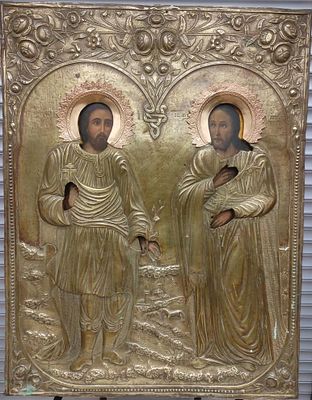Икона "ФЛОР и ЛАВР" Россия 19 век. Дерево, лекас , темпера, оклад