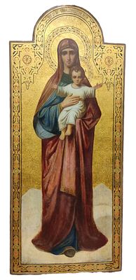 Икона "Благодатное небо" Россия, 19 век. Доска , левкас, роспись по золоту