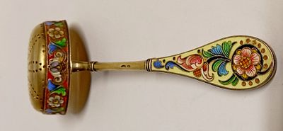 Ситечко для чая ЭМАЛИ СЕРЕБРО 88 пр Золочение Россия 19 век. Материал: серебро 88 
Страна: 