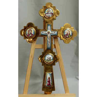 Крест Распятие Христово, серебро 84 Эмали позолота Россия 1860 г. Размер (мм):381 х 235 мм 