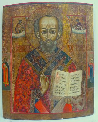 Икона Святитель Николай Чудотворец Россия 19 век. Дерево, левкас, темпера 
Состояние: Отличное 