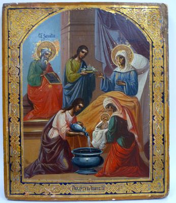 Икона Рождество Иоанна Предтечи Россия 19 век. Материал: Дерево, левкас, масло 
Страна: Россия 