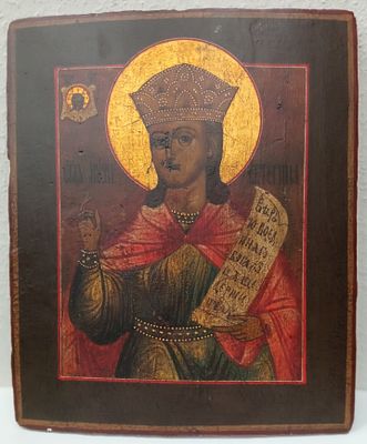 Икона Святая Великомученица Екатерина Россия 19 век. Состояние: Хорошее 
Ширина: 28 сантиметров 