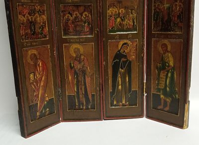 Редчайший складень с житием святых для домашнего иконостаса 18 века. Состояние: Отличное 