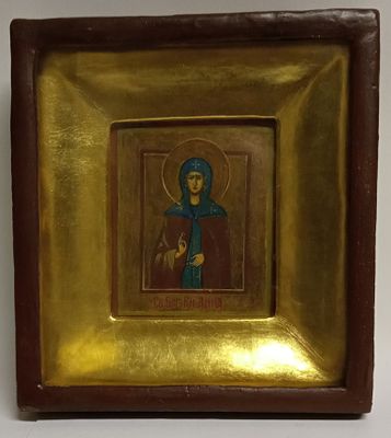 Икона Святая АННА Россия 19 в киоте. Киот 24 х 22 см 
Икона 13 х 11 см 
Материал: Дерево, левкас 