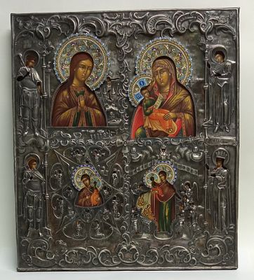 Икона 4-х частник БОГОРОДИЦЫ Серебро эмали Россия 19 век. Состояние: Отличное 
Ширина: 35 