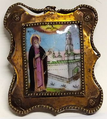 Икона Преподобный Святой Нил Столбенский Россия 19 век Финифть
. Состояние: см. фото 
Ширина: 5 