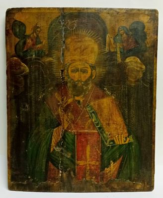 Икона Николай чудотворец Россия 19 век. Ширина: 31 сантиметров 
Высота: 38 сантиметров 
*Дерево 