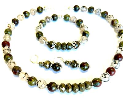 Авторский гарнитур комплект &laquo;Дракон&raquo;: гелиотроп и пирит, ОАЭ. Эксклюзивный комплект украшений из 