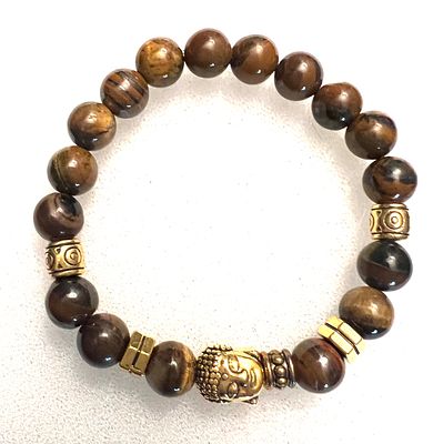 Эксклюзивный браслет Будда из натурального отборного тигрового глаза. Размеры: 18 cv 
Страна: Непал