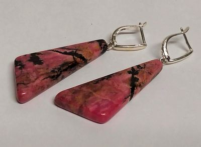 Серьги родонитовые "Уральский пейзаж". Размер: 6 см