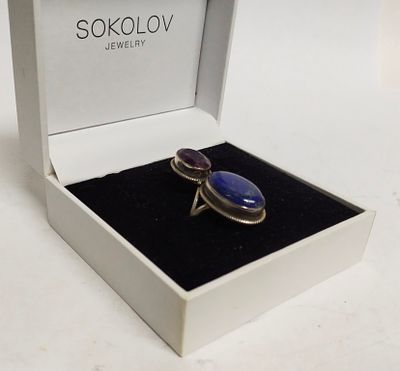 Перстень серебряный с аметистом и лазуритом Европа. Материал: Серебро 925 пр 
*Размер 17,5