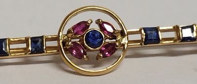 Антикварная брошь с натуральными рубинами и сапфирами золото 56 Россия Экспертное заключение. Всё 