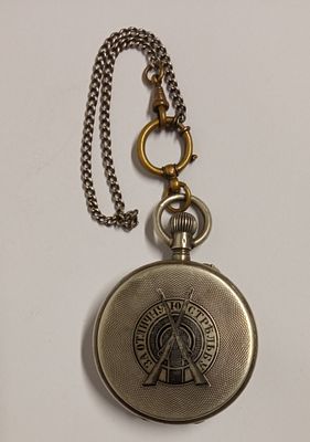 КАРМАННЫЕ ПРИЗОВЫЕ СЕРЕБРЯНЫЕ ЧАСЫ "ЗА ОТЛИЧНУЮ СТРЕЛЬБУ". ПАВЕЛ БУРЕ. 19 ВЕК. РЕДКИЕ. Российская 