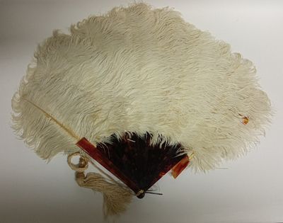 Старинный бальный веер со страусовыми перьями и черепаховым корсетом Европа 19 век