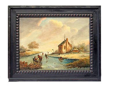 Картина На зимней реке авт. Лейкерт Бельгия 19 век. автор: Шарль Лейкерт (?) 
Материал: х/м 