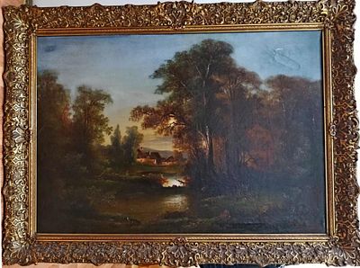 Картина Вечерний пейзаж Авт. H. Muller Германия 19 век. Подпись: H. Muller 
Материал: 